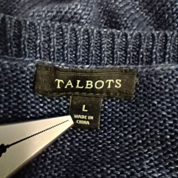 Talbots Fine Open Knit Linen Sweater Dark Blue Boat Neck Womens L Coastal Preppy - Picture 4 of 7